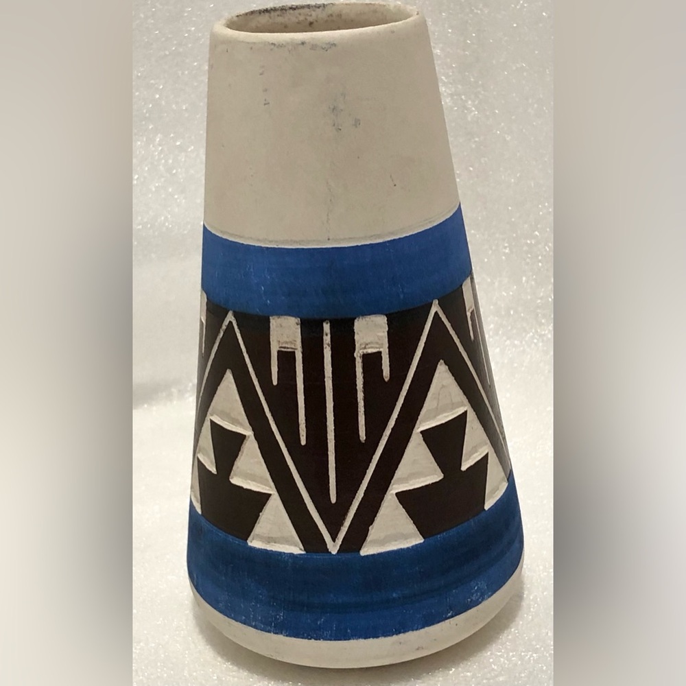 Vintage Blue and Brown Ceramic Art Vase